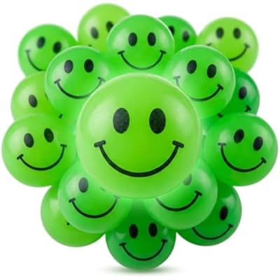 Bedwina Bulk Bouncy Balls Glow in the Dark - 1inch  27mm Diameter, High Bouncing, Small Rubber Smile Face Bouncing Balls for Kids, Vending Machines, Game Prize Toys, Party Favor, Gift Bag Filler