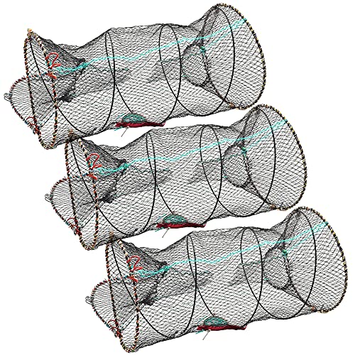 SF Fishing Casting Nets Crab Trap Crawfish Crayfish Shrimp Collapsible Cast Net Durable Black Mesh Fishing Nets Portable Folded Safe Fish Catching- 3 Packs Small