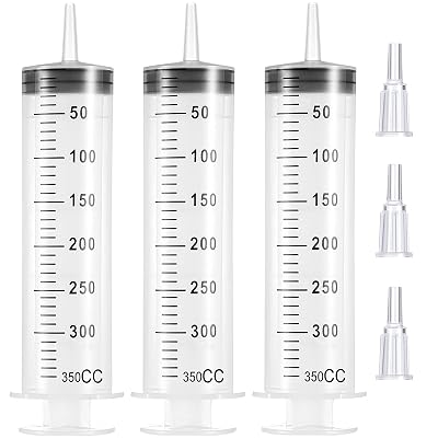 3 Pack 350ml Syringes, Large Plastic Garden Syringe for Scientific Labs and liquid Dispensing Metric Multiple Uses