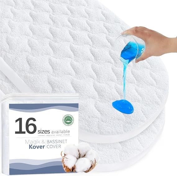 Baby Bassinet Mattress Pad Cover 13" x 30", Fit for UPPAbaby Bassinet and Moses Basket, 2 Pack Waterproof Quilted Bassinet Mattress Protector, Cotton Terry Surface