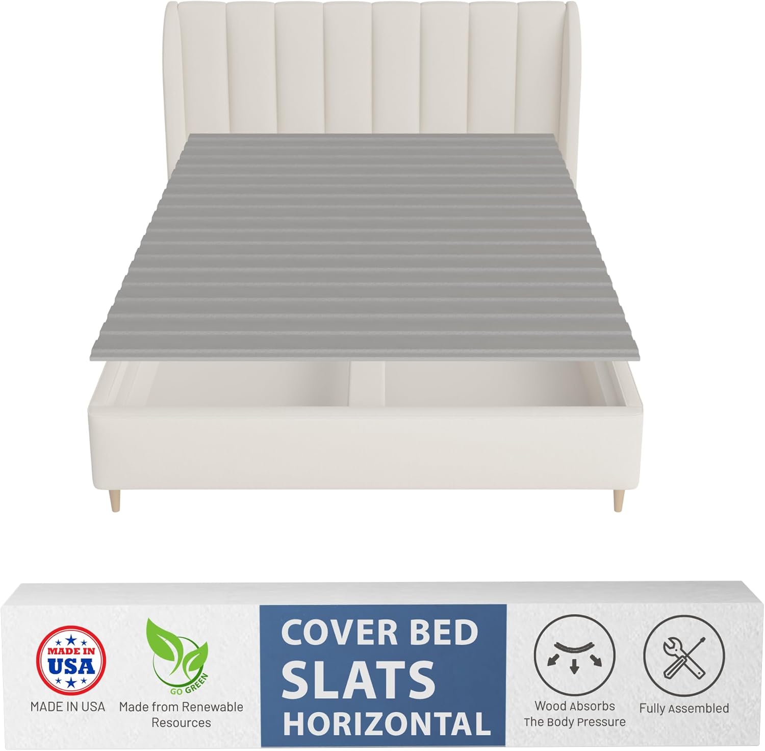 Greaton, 0.75-Inch Horizontal Wooden Bunkie BoardBed Slats, 72 x 39, Grey
