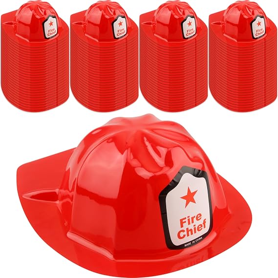 100 Pack Kids Firefighter Hats Children Fire Helmet Fireman Cosplay Hats for Dress up Firefighter Halloween Costume