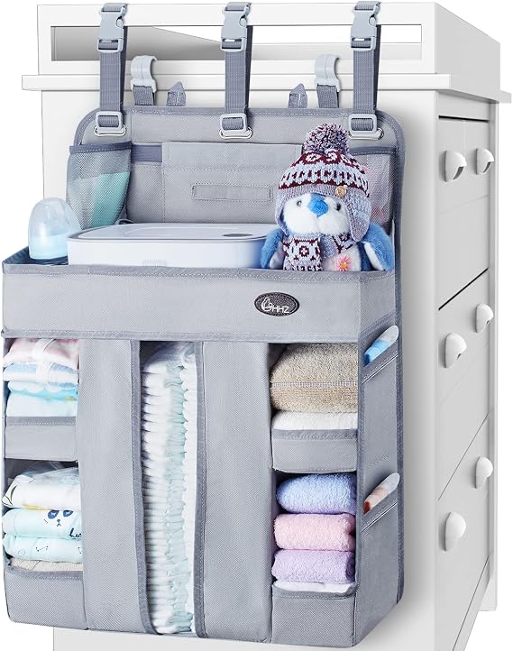 HHZ XL Hanging Diaper Caddy Organizer Sturdy and Durable Baby Organizer Diaper Stacker for Changing Table, Crib, Playard or Wall & Nursery Organization Newborn Baby Essentials