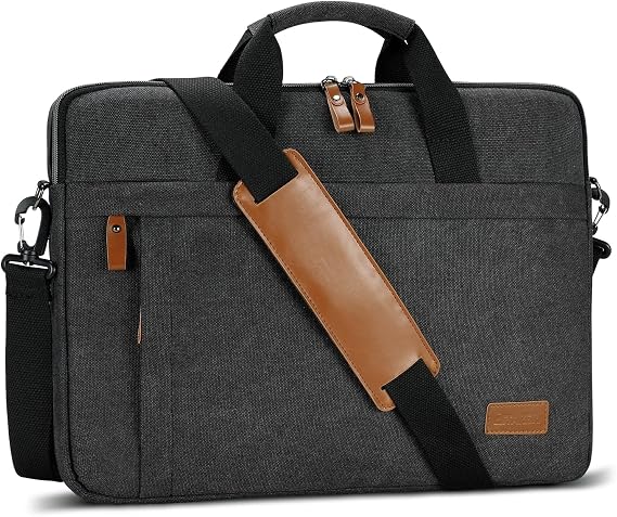 ESTARER Laptop Bag 15-15.6 Inch, Protactive Laptop Case for Men Water-resistant Canvas,Slim Computer Shoulder Bag Fits Mac Air 15, Mac Pro 16, HP, Dell, Lenovo, Asus Notebook, Dark Grey