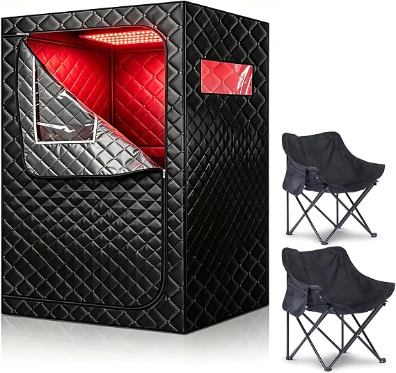 2 Person Portable Infrared Sauna Box, Full Size Indoor Dry Home Spa with 660nm Red Light Therapy, Foldable Chair & Remote Control