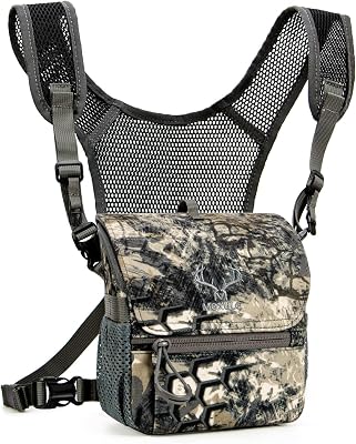 Binocular Harness Chest Pack: Bino Case with Magnetic Lid and Rain Cover for HuntingGreen