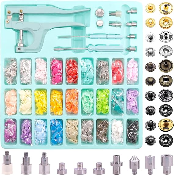 Wokape 280 Sets Plastic T5 Snaps Buttons and 40 Sets Metal Snaps No-Sew Buttons with Snap Pliers, Plastic Snaps Fasteners Button and Leather Snap Metal Snap Buttons Press Studs for Clothes (Blue)