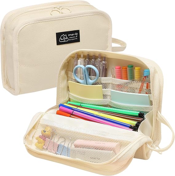 Toplive High Capacity Pencil Case, Large Pencil Pouch Minimalism Pen Bag, College School Office Stationery Asthetic Supply Organizer for Adults Student Teens, White