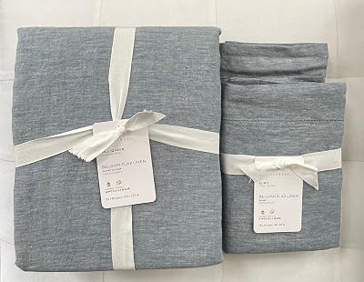 Pottery Barn Belgian Linen Flax Duvet Cover FullQueen & Two Euro Shams ~ Chambray