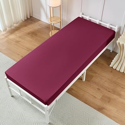 VACVELT Cot Fitted Sheet, 31 x 75 Inch Burgundy Cot Sheets, Ultra Soft and Breathable Microfiber Bed Cover Snug Fit for Narrow TwinRV BunkCamper BunkGuest BedsTrifold Mattress